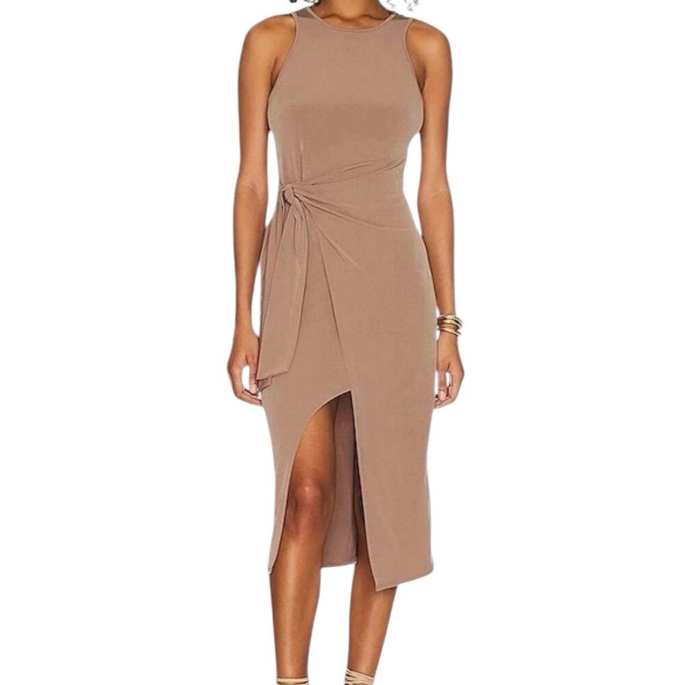 NWT Lanston Side Tie Dress is Cafe Brown Size Medium Classic Chic Sleeveless